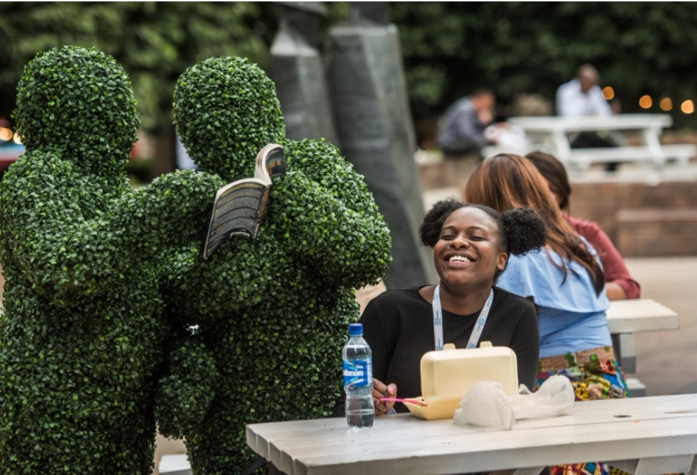 The Human Hedges entertaining at a festival in London